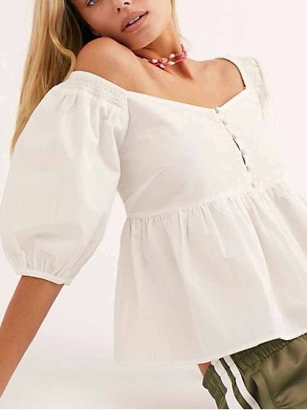 Free People White Off-Shoulder Peplum Top - Classic Feminine Style